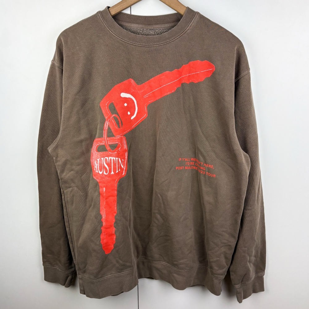 Post Malone Austin 2023 Tour Keys Sweatshirt Tan Brown Orange Large Unisex Mens